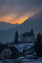 View from church in Puergg over valley Ennstal to sunset Royalty Free Stock Photo