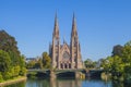 View at the church of Saint Paul with the river Ill in Strasbourg, France Royalty Free Stock Photo
