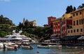 A view of the Church of San Giorgio across Portofino harbour