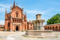 View at the Church of San Vittore with fountain in Pollenzo, Italy