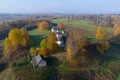 View of the Church of St. George aerial survey. Trigorskoe. Pushkin Mountains, Russia