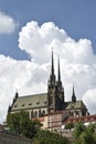 View of Church of St. James in Brno with blue sky and clouds