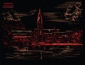 View on Church of St. Mary in Lubeck, black and red