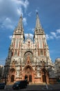 View on Church of St. Nicholas in Kiev, Ukraine. Gothic church situated on Vasilyevskaya street