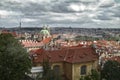 Roofs of Prague - a view of the church of St. Nicholas in Malostransky district of Prague.