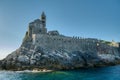 View of Church of St. Peter in Portovenere or Porto Venere town on Ligurian coast. Italy Royalty Free Stock Photo