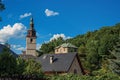 View of church steeple in the medieval village of Conflans Royalty Free Stock Photo