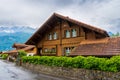 view of the church in the town of Brienz, in the canton of Bern, Switzerland Royalty Free Stock Photo