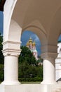 View of the Church of the Transfiguration of the Savior from inside the Novodevichy Convent, Moscow, Federation of Russia Royalty Free Stock Photo