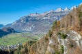 View on the Churfirsten mountain range in Autumn. Charming autumn landscape in Swiss Alps. Switzerland, Europe Royalty Free Stock Photo