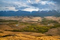 View of the Chuya river, Kurai steppe and Altai mountains. Altai Republic, Siberia, Russia