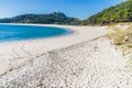 View of the Cies Islands with the beautiful beach of Rodas, in Galicia, Spain. Royalty Free Stock Photo