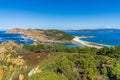 View of the Cies Islands with the beautiful beach of Rodas, in Galicia, Spain. Royalty Free Stock Photo