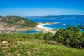 View of the Cies Islands with the beautiful beach of Rodas, in Galicia, Spain. Royalty Free Stock Photo