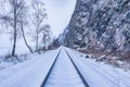 View of Circum-Baikal Railway at winter day time. Royalty Free Stock Photo