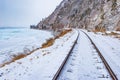 View of Circum-Baikal Railway at winter day time. Royalty Free Stock Photo