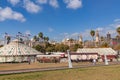 View of the circus tent the spectacle of Raluy Circus, along the port of Barcelona, Catalunia, Spain