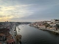 View of the cities Vila Nova de Gaia and Porto and the river Douro during sunset, Porto, Portugal, November 2022 Royalty Free Stock Photo