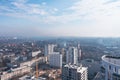 View of the city against the blue morning sky