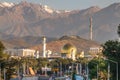 View of the city of Almaty with the Sayakhat crossroads, the mosque and the Kok-Tube TV tower against the backdrop of