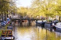 View On The City Of Amsterdam, Capital Of The Netherlands. Canals And Canalboats, Trees And Water