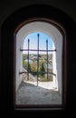 View of the city through the arch window