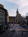 View of the city of Bern and early 17th century Baroque church in Switzerland