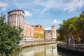 View of the city of Bilbao, the Nervion river and its colorful architecture on a sunny day. Enjoying a nice vacation in the Basque Royalty Free Stock Photo