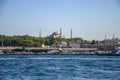 View of the city from the Bosphorus to the mosque of Hagia Sofia in Istanbul, Turkey Royalty Free Stock Photo