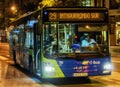 View of city bus in San Sebastian Donostia, Spain, at night. Royalty Free Stock Photo