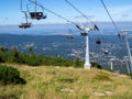 View of the city from the cable cars used to reach the Polish mountains Royalty Free Stock Photo