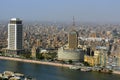 Aerial view of Cairo Egypt cityscape , panoramic view of Cairo and skyscrapers , the river Nile of Egypt running allover Cairo