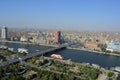 Aerial view of Cairo Egypt cityscape , panoramic view of Cairo and skyscrapers , the river Nile of Egypt running allover Cairo