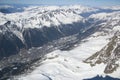 View of the city of Chamonix.Peak Aiguille du MidiFrance. Altitude: 3842 meters