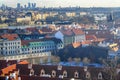 View of the city and city streets, architecture and roofs houses from above. Prague Royalty Free Stock Photo