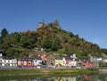 View on the city Cochem in Germany from the Moselle river with the Reichsburg castle in the background Royalty Free Stock Photo