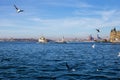 View of the city from the ferry, Istanbul, Turkey. Royalty Free Stock Photo