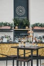 View of a City Garden bar and cafe inside Sky Garden, London, UK.