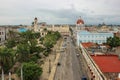 View of City Hall, park and downtown in Cienfuegos on the southern coast of Cuba. Urban street Caribbean city scene.UNESCO site Royalty Free Stock Photo