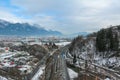 View of the city of Innsbruck Train rails