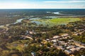 View of the city of Iquitos, on the Amazonas river from an airplane. Royalty Free Stock Photo