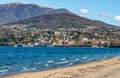 View on city Luino from the Lake Maggiore, province of Varese, Italy Royalty Free Stock Photo