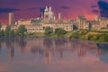 View of the city of Mantua at sunset reflected on the Middle Lake on the Mincio River Royalty Free Stock Photo