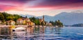 View of the city Mezzegra, colorful evening on the Como lake Royalty Free Stock Photo