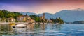View of the city Mezzegra, colorful evening on the Como lake Royalty Free Stock Photo