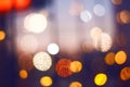 View of city night lights blurred bokeh background. Defocused ci Royalty Free Stock Photo