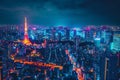 A View of a City at Night From the Top of a Skyscraper, Aerial view of Tokyo\'s neon lit skyline at nighttime, AI Generated Royalty Free Stock Photo