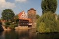 View of the city of Nuremberg, Germany, with a picturesque canal winding through the cityscape.