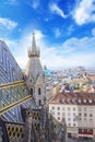 View of the city from the observation deck of St. Stephen`s Cathedral in Vienna, Austria Royalty Free Stock Photo