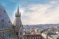 View of the city from the observation deck of St. Stephen`s Cathedral in Vienna, Austria Royalty Free Stock Photo